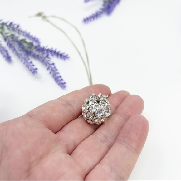 Fossil Crystal Inlay Crystal Disco Ball Pendant Silver Tone Necklace - Picture 2 of 5